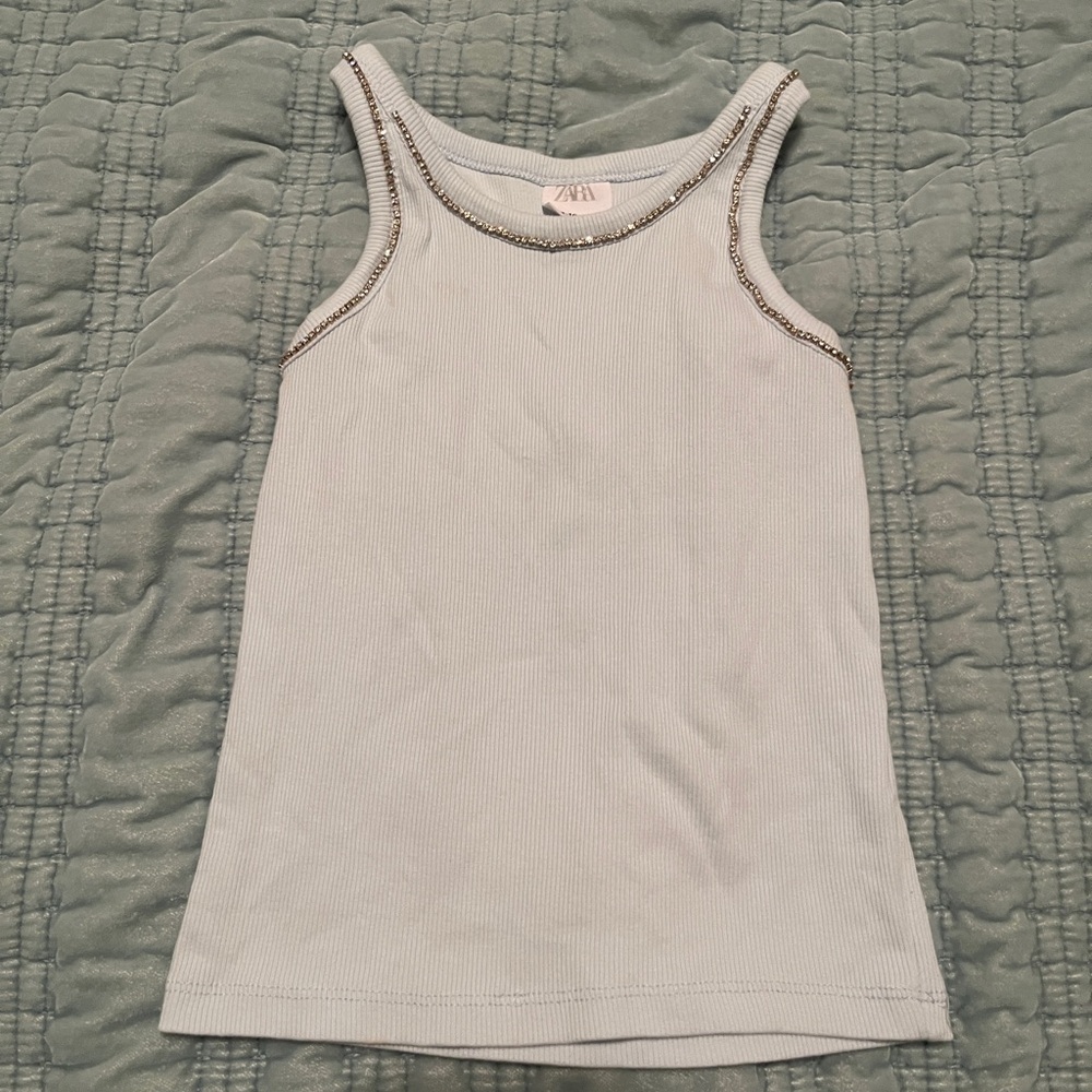 Zara Light Blue Ribbed Top with Chain Detail